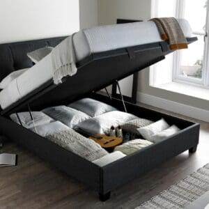 Accent - Super King Size - Ottoman Storage Bed - Dark Grey - Fabric - 6ft - Happy Beds