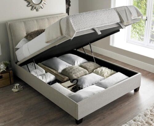 Accent - Super King Size - Ottoman Storage Bed - Neutral Oatmeal - Fabric - 6ft - Happy Beds