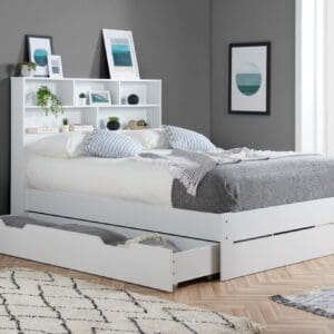 Alfie - Small Double - Bookcase Storage Bed - Underbed Storage - White - Wooden - 4ft - Happy Beds