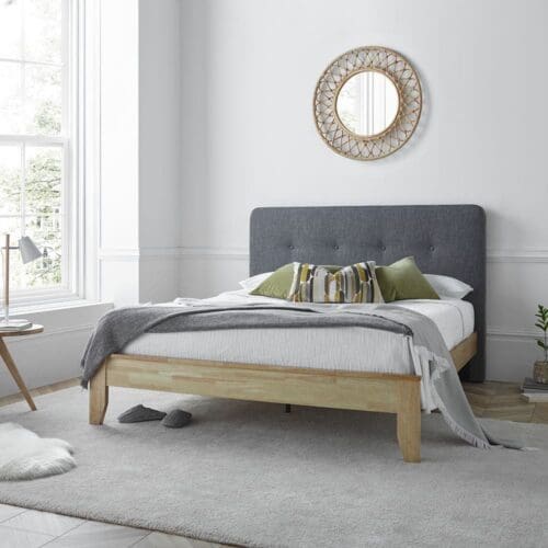 Ander - Double - Grey - Fabric and Wooden - Low Foot-End Bed - 4ft6 - Happy Beds