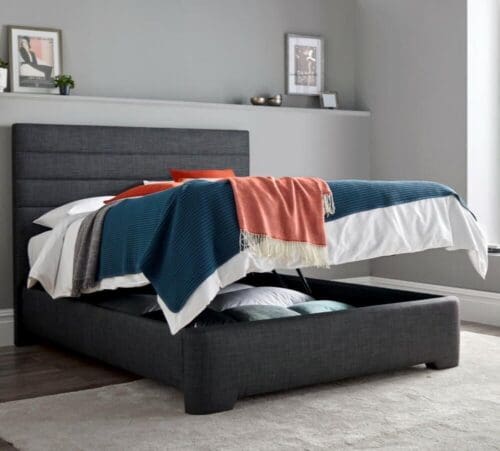 Appleby - Double - Ottoman Storage Bed - Dark Grey - Fabric - 4ft6 - Happy Beds