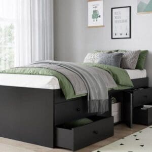 Arctic - Single - 4-Drawer Storage Cabin Bed - Black - Wooden - 3ft - Happy Beds