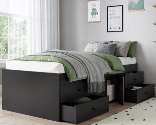 Arctic - Single - 4-Drawer Storage Cabin Bed - Black - Wooden - 3ft - Happy Beds