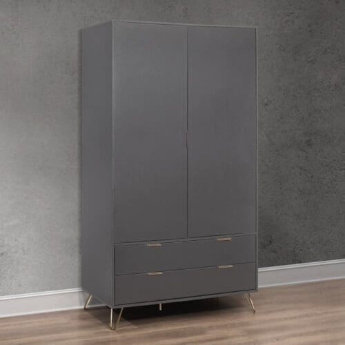 Arlo - 2 Door Combination Wardrobe - Charcoal - Wooden/Metal - Happy Beds