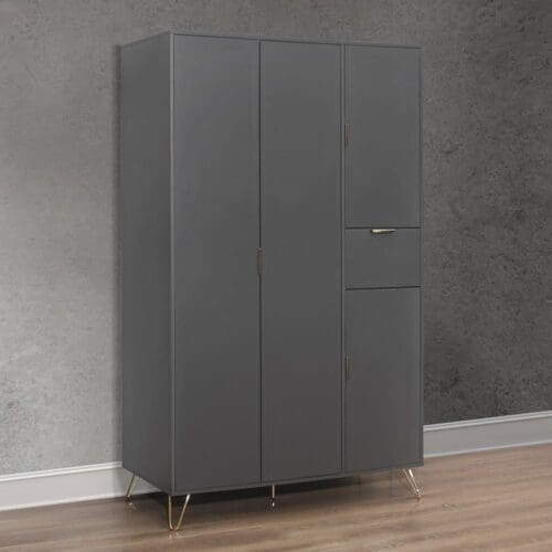 Arlo - 4 Door Wardrobe - Charcoal - Wooden/Metal - Happy Beds