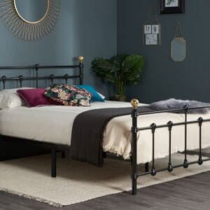 Atlas - Double - Black Metal Bed Frame with Antique Brass Finials - Double - Happy Beds