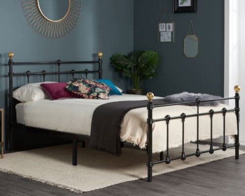 Atlas - Double - Black Metal Bed Frame with Antique Brass Finials - Double - Happy Beds