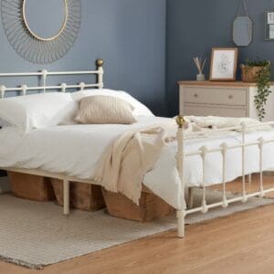 Atlas - Single - Cream & Brass Metal Bed Frame - Single - Happy Beds