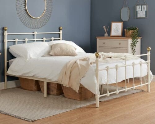 Atlas - Single - Cream & Brass Metal Bed Frame - Single - Happy Beds