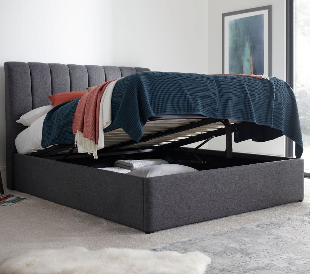 Autumn - Double - Ottoman Storage Bed - Grey - Fabric - 4ft6 - Happy Beds