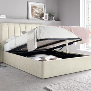 Autumn - Double - Ottoman Storage Bed - Oatmeal - Beige - Fabric - 4ft 6 - Happy Beds