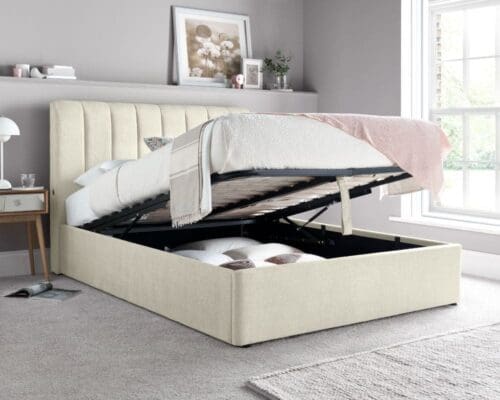 Autumn - King - Ottoman Storage Bed - Oatmeal - Beige - Fabric - 5ft - Happy Beds