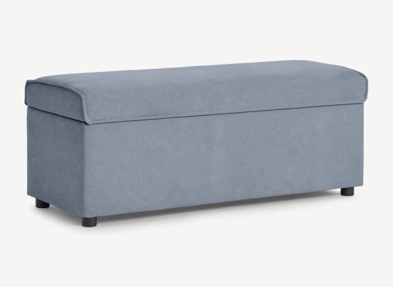 Bahra - Fabric Storage Bench - Washed Blue - Fabric - Happy Beds