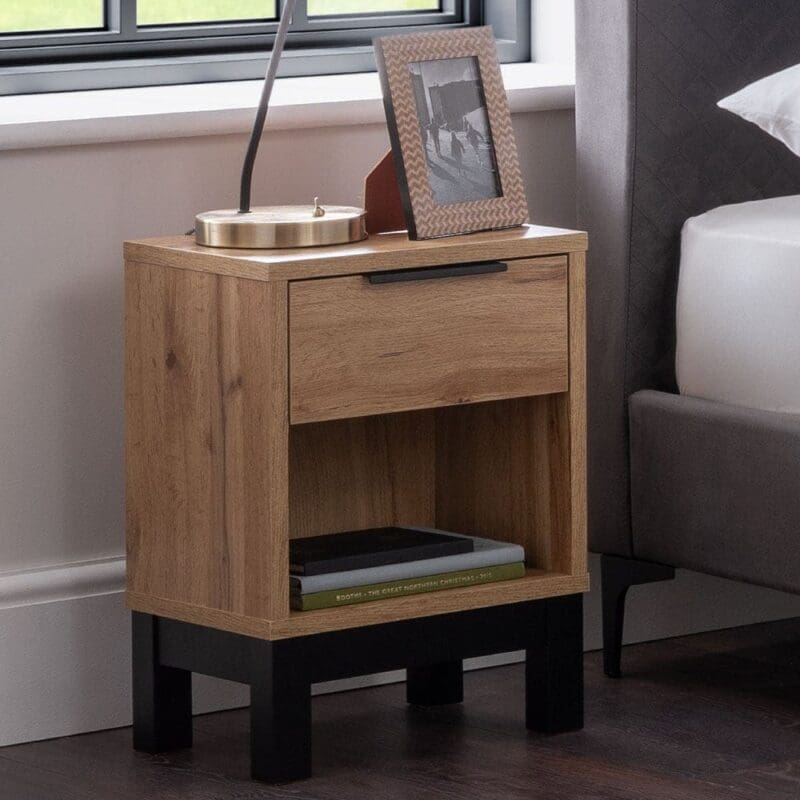 Bali - 1 Drawer Bedside Table - Oak - Wooden - Happy Beds