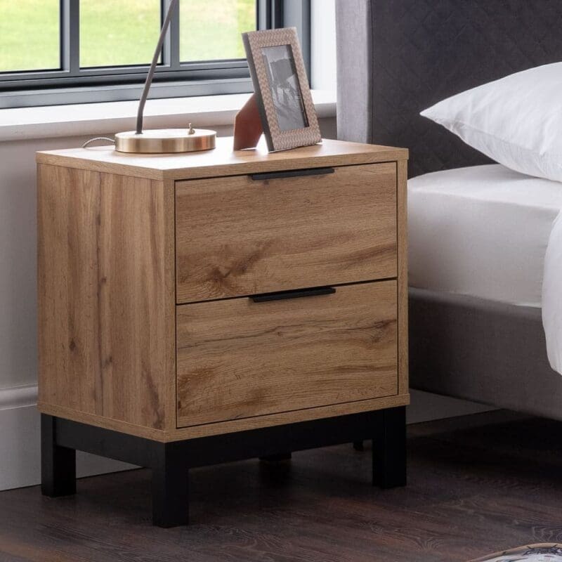 Bali - 2 Drawer Bedside Table - Oak - Wooden - Happy Beds