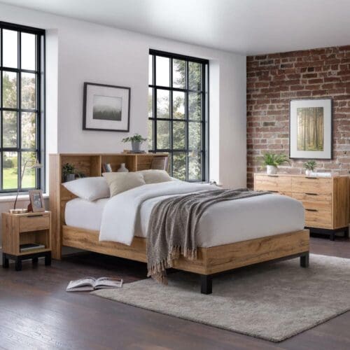 Bali - Single - Bookcase Storage Bed - Oak - Wooden - 3ft - Happy Beds