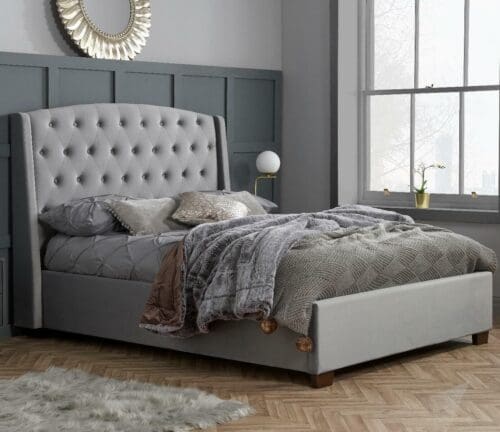 Balmoral - Double - Winged Bed - Grey - Velvet - 4ft6 - Happy Beds