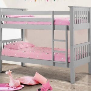 Barcelona - Single - Bunk Bed - Light Dove Grey - Solid Pine Wood - 3ft - Happy Beds