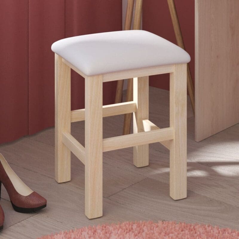 Beauty Bar - Dressing Table Stool Oak/White - Wooden - Happy Beds