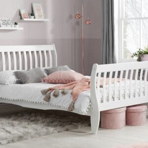 Belford - Double - Sleigh Bed - White - Wood - 4ft6 - Happy Beds