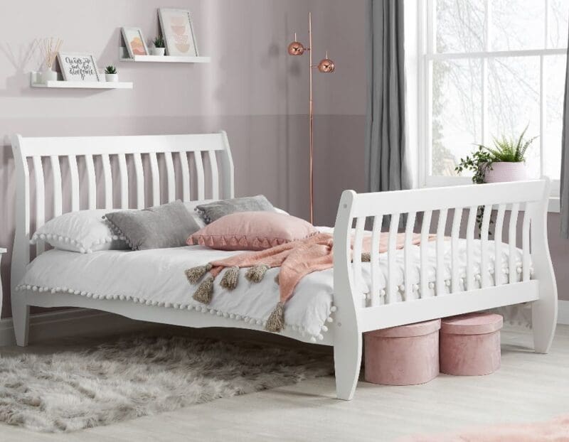 Belford - Double - Sleigh Bed - White - Wood - 4ft6 - Happy Beds