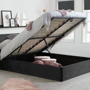 Berlin - Double - Ottoman Storage Bed - Black - Crushed Velvet - Double - Happy Beds