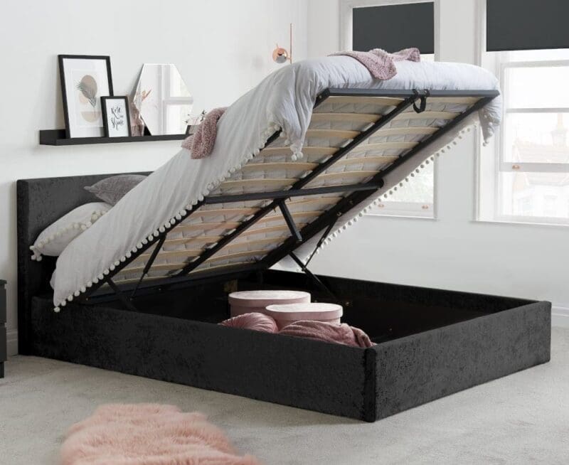 Berlin - Double - Ottoman Storage Bed - Black - Crushed Velvet - Double - Happy Beds