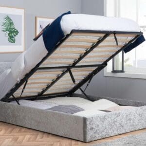 Berlin - King Size - Ottoman Storage Bed - Light Grey - Crushed Velvet - King - Happy Beds