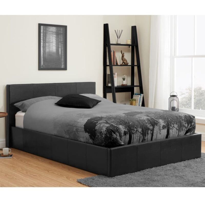 Berlin - Single - Black Leather Ottoman Storage Bed Frame - Low Foot End - Single - Happy Beds