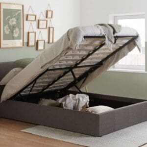 Berlin - Small Double Mid Grey Fabric Ottoman Storage Bed Frame - Small Double -Happy Beds