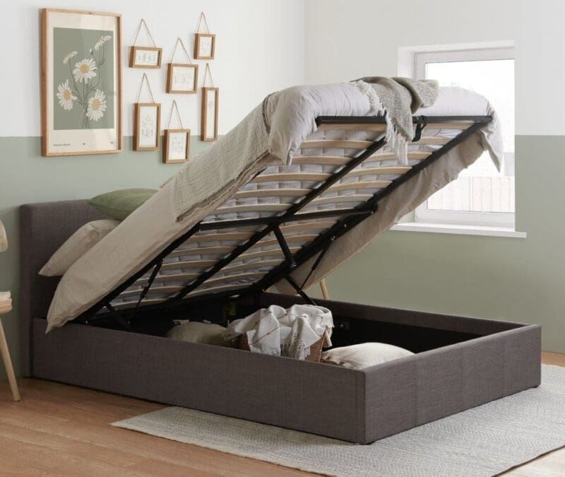 Berlin - Small Double Mid Grey Fabric Ottoman Storage Bed Frame - Small Double -Happy Beds