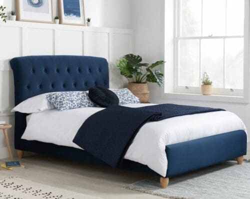 Brompton - King Size - Dark Blue - Fabric - Low Foot-End -5ft - Happy Beds