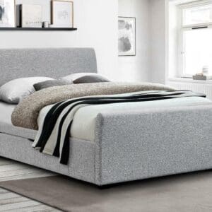 Capri - Double Light Grey Fabric 2 Drawer Storage Sleigh Bed Frame - 4ft6 - Happy Beds