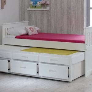 Captains - Single - High Foot-End Guest Bed - Storage and Underbed Trundle - White - Wooden - 3ft - Happy Beds