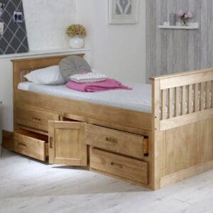 Captains - Single - High Foot-End Storage Bed - Waxed Pine - Wooden - 3ft - Happy Beds