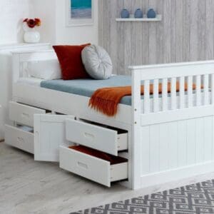 Captains - Single - High Foot-End Storage Bed - White - Wooden - 3ft - Happy Beds