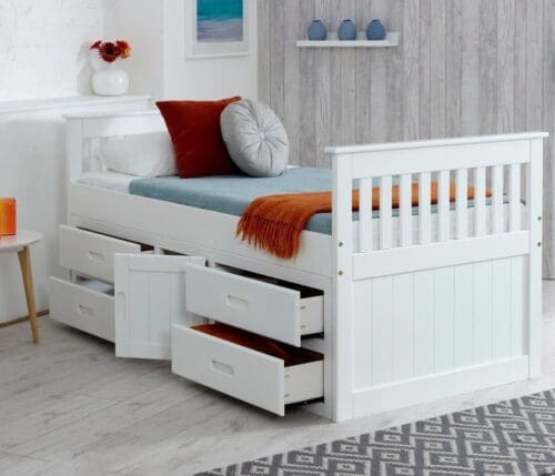 Captains - Single - High Foot-End Storage Bed - White - Wooden - 3ft - Happy Beds