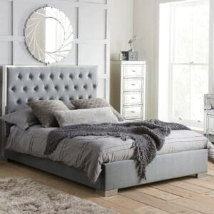 Chelsea - Double – Low Foot-End Bed Frame – Grey/Silver - Velvet - 4ft6 – Happy Beds