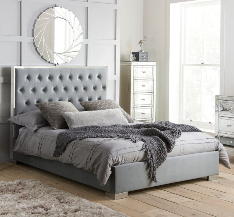 Chelsea - Double – Low Foot-End Bed Frame – Grey/Silver - Velvet - 4ft6 – Happy Beds