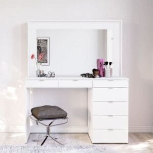 Chloe - 7 Drawer Dressing Table - White - Wooden - Happy Beds