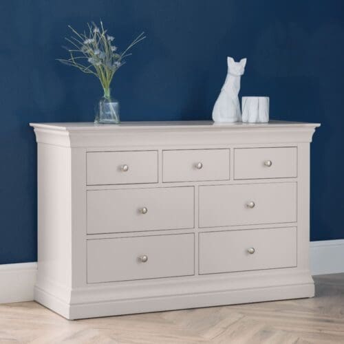 Clermont - 4+3 Drawer Chest - Light Grey - Wooden - Happy Beds