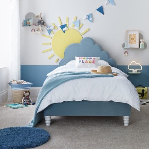 Cloud - Kids’ Bed - Blue - Velvet - 3ft - Happy Beds