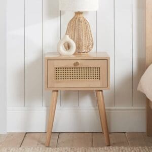 Croxley - 1 Drawer Bedside Table - Oak - Rattan - Wooden - Happy Beds