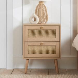 Croxley - 2 Drawer Bedside Table - Oak - Rattan - Wooden - Happy Beds