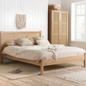 Croxley - Double - Bed Frame - Oak - Rattan Wood - 4ft6 - Happy Beds