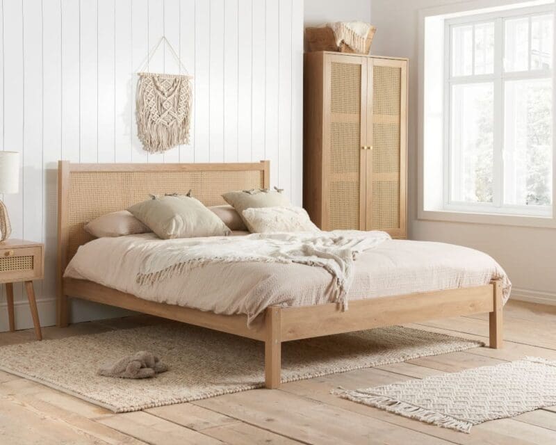 Croxley - Double - Bed Frame - Oak - Rattan Wood - 4ft6 - Happy Beds