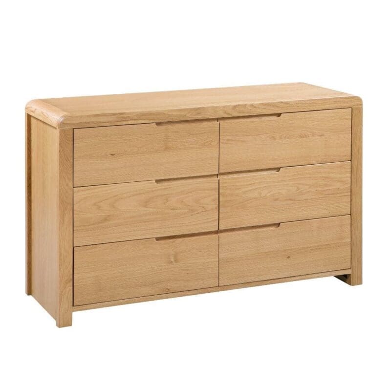 Curve - 6 Drawer Wide Chest - Oak - Wooden - Happy Beds