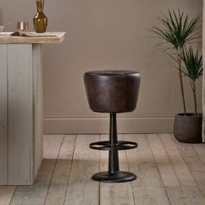 Nkuku Deshan Leather Bar Stool | Chairs Stools & Benches | Dark Brown