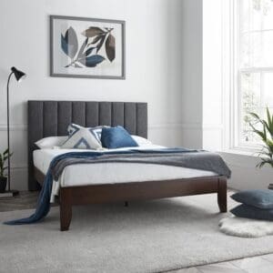 Dallas - Double - Grey - Fabric and Wooden - Low Foot-End Bed - 4ft6 - Happy Beds