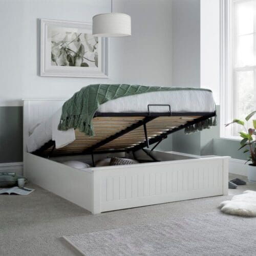 Dawson - Double - Ottoman Storage Bed - White - Wooden - 4ft6 - Happy Beds